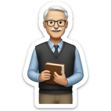 Older man teacher held book standing sticker