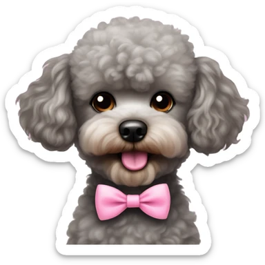 Fuzzy teddy bear face grey toy poodle big eyes pink tongue and bow tie sticker