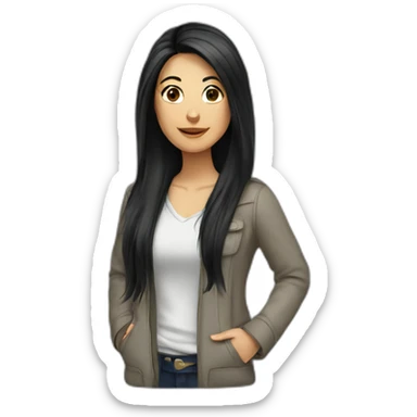 white women black long hair casual fashion with long jacket sticker