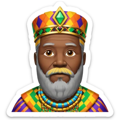 Create me an emoji of a beautiful Old African King with a beard wearing a neon Colorful gradient African Kente patterns sticker
