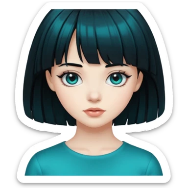girl with black hair and the hair transforming into black hair with bangs that are half teal sticker