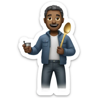 man with a spoon and a lighter  sticker