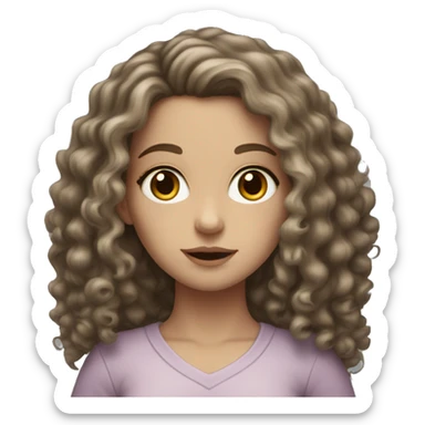 White girl long dark curly hair hazel eyes  sticker