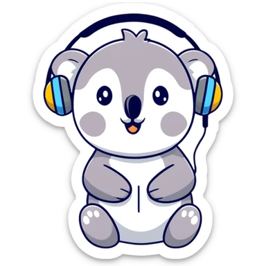 cute koala with headphones singing sticker