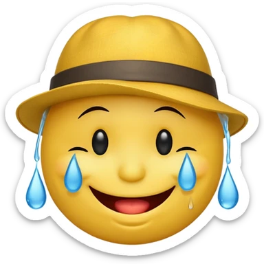 laughing yellow smiley face with tears in a hat sticker