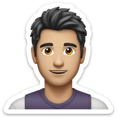 a young-faced man with dark hair with streaks of grey sticker