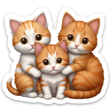 3 tiny kittens cuddling together all different colours, the first one is grey and white, the second is ginger and white and the third is brown tabby and white sticker