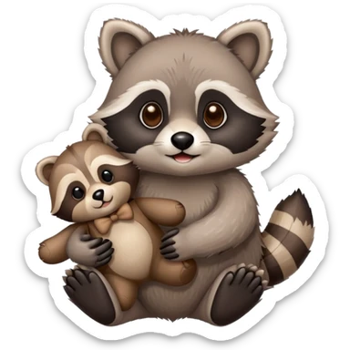 a loveable raccoon holding a teddy bear sticker