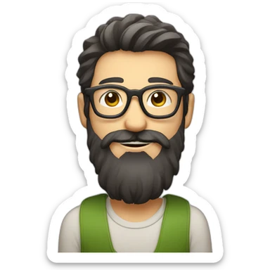 happy gardener face long dark beard and short dark hair with little round glasses sticker