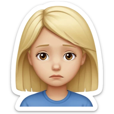 Young girl with blonde hair and a sad, discouraged face sticker