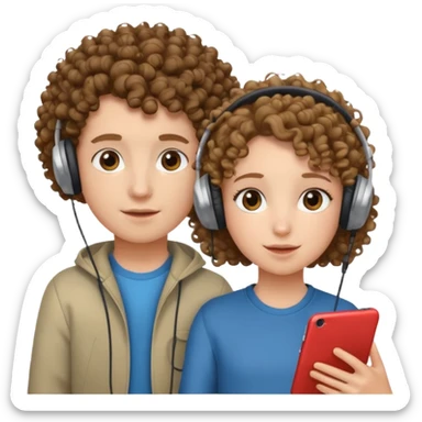 curly haired with headphones in girl and boy sticker
