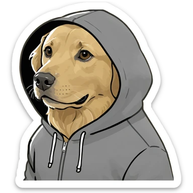 Golden retriever wearing a hoodie sticker