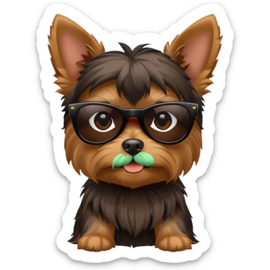 perro shorkshire con lentes de sol completamente negros sticker