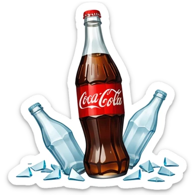 shattered bottle of coca cola split in the middle glass shards sticker