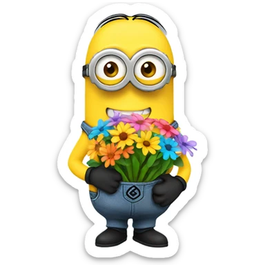 Minion giving flowers  sticker