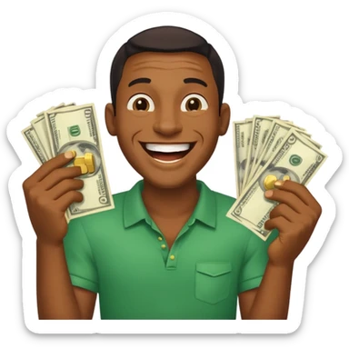 laughing black man holding lots of money sticker