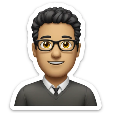 A white man with black hair up to the end of his neck with rectangular glases  sticker