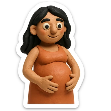 claymation style pregnant woman with black hair sticker