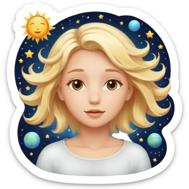 genra imagen de una chica eterea con cara de sol, flotando en el espacio sticker