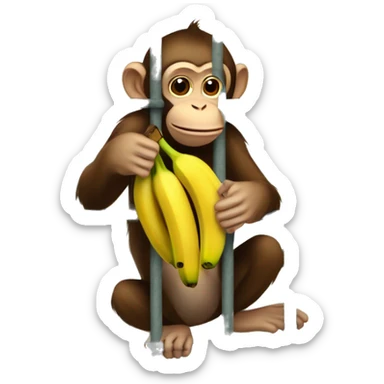 The monkey's outside. Banana inside the cage.  Monkey trying to get the banana out of the cage sticker