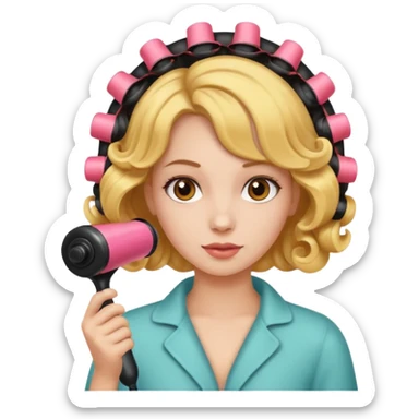 girl with hair curler on head sticker