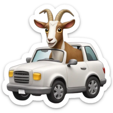 Goat in crown drives a car sticker