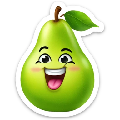 Shiny Green Cute pear with tongue sticker