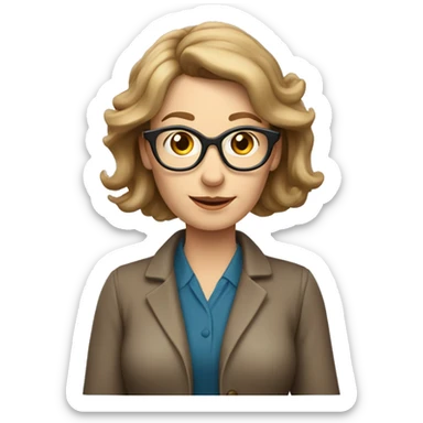 quirky female middle age librarian with should length light brown hair sticker