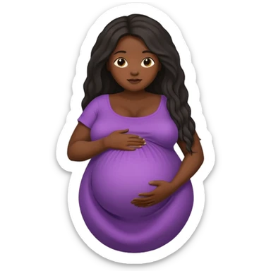 Dark black skin, african black Woman with huge pregnant belly, long hair sticker