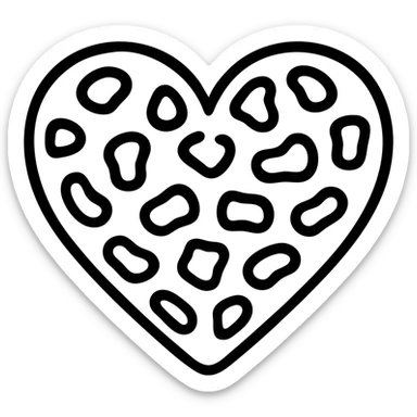 Leopard pattern heart in outline style, with a less precise and more organic heart shape, no background. sticker