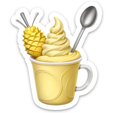 Dole whip in a cup with a spoon sticker