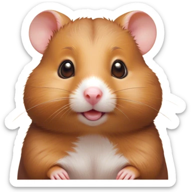 Cinematic Cute Brown Hamster Portrait Emoji, Head tilted playfully and inquisitively, featuring a glossy, rich brown fur with a delicate sheen, round, sparkling dark eyes filled with curiosity, Simplified yet irresistibly adorable features, highly detailed, glowing with a warm, friendly glow, high shine, affectionate and lively, stylized with a touch of whimsy, bright and endearing, soft glowing outline, capturing the essence of a mischievous yet loving hamster, so playful it feels like it could dash out of the screen and into your arms! sticker