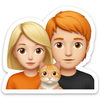 blond-hair-girl-and-brunette-hair-man-and-orange-cat sticker