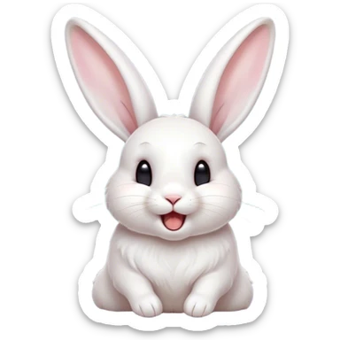 Cinematic Cute Yawning White Rabbit Portrait Emoji, Head tilted slightly with a dramatic, wide-open yawn, showcasing a smooth, silky white fur with floppy ears, round dark eyes barely open in drowsy contentment, Simplified yet irresistibly adorable features, highly detailed, glowing with a soft, cozy glow, high shine, relaxed yet expressive, stylized with a touch of whimsy, bright and endearing, soft glowing outline, capturing the essence of a sleepy yet affectionate bunny, so drowsy it feels like it could stretch out of the screen and curl up for a nap! sticker