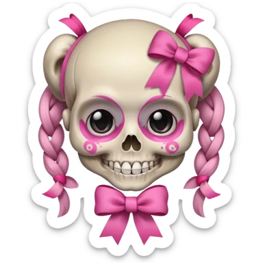 skull emoji with pink ribbon pookie sticker