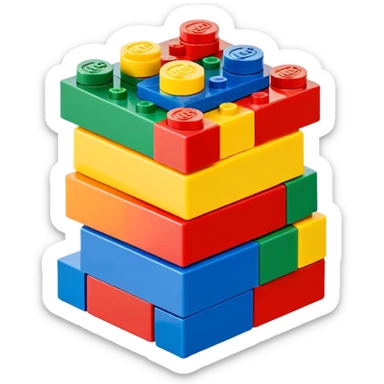 A small stack of colorful Lego-style blocks with happy faces sticker