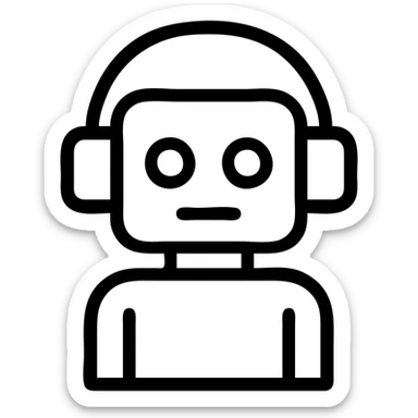 robot with headphones, outlined icon style sticker