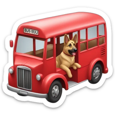 german sheppard drives red bus sticker