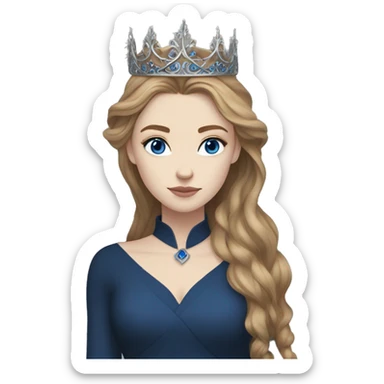 Feyre has pale skin, golden-brown hair and blue-grey eyes. She has a dark blue dress on with a silver crown sticker