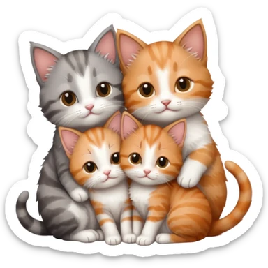 6 tiny kittens cuddling together all different colours, the first one is grey and white, the second is ginger and white and the third is brown tabby and white sticker
