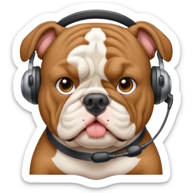 English bulldog tour guide wearing a headset sticker