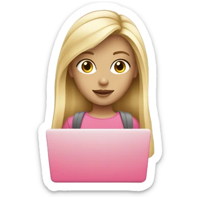 Graphic designer blonde girl with long hair and fair skin with grey eyes with Pink laptop  sticker