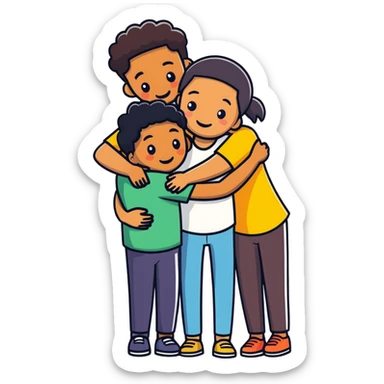 Three best friends, one black, one Blasian, one Peruvian. All hugging sticker