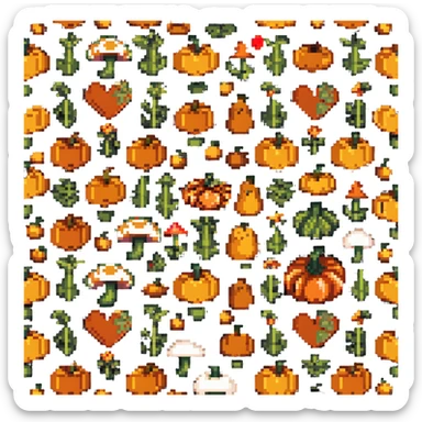 heart with mushroom and pumpkin patterns sticker