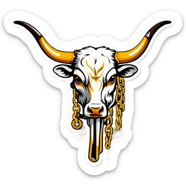 Texas longhorn with gold chains smoking a blunt sticker