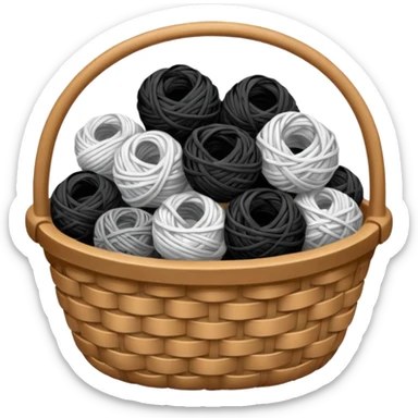 A basket with tangled black and white yarn spilling slightly over the side. sticker