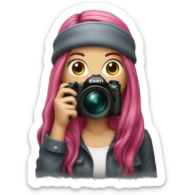 Female photographer with long dark pink hair sticker