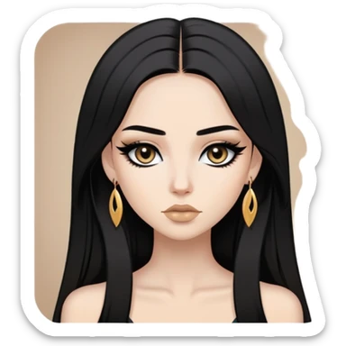 pale, black straight hair, baddie,pretty, makeup, black eyeliner, long hair sticker