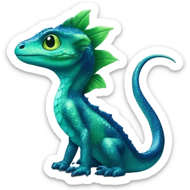 A Cyan Shiny Glossy Anthro-Scalie-Lizard-Reptile-Salamandrian-Fakémon with dark-blue patterns and light-green belly Full Body sticker