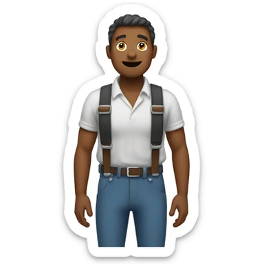 A simple man, travels and hold his backpack Suspenders with his hands sticker